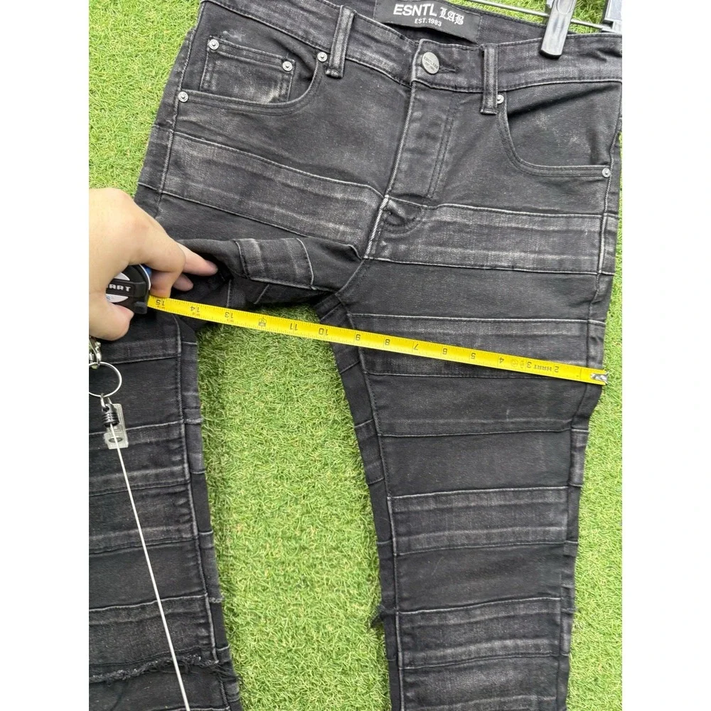 Esntls Jeans Mens 28 28x34 Black Denim Skinny Fit Slim Ripped Stacked y2k Grunge